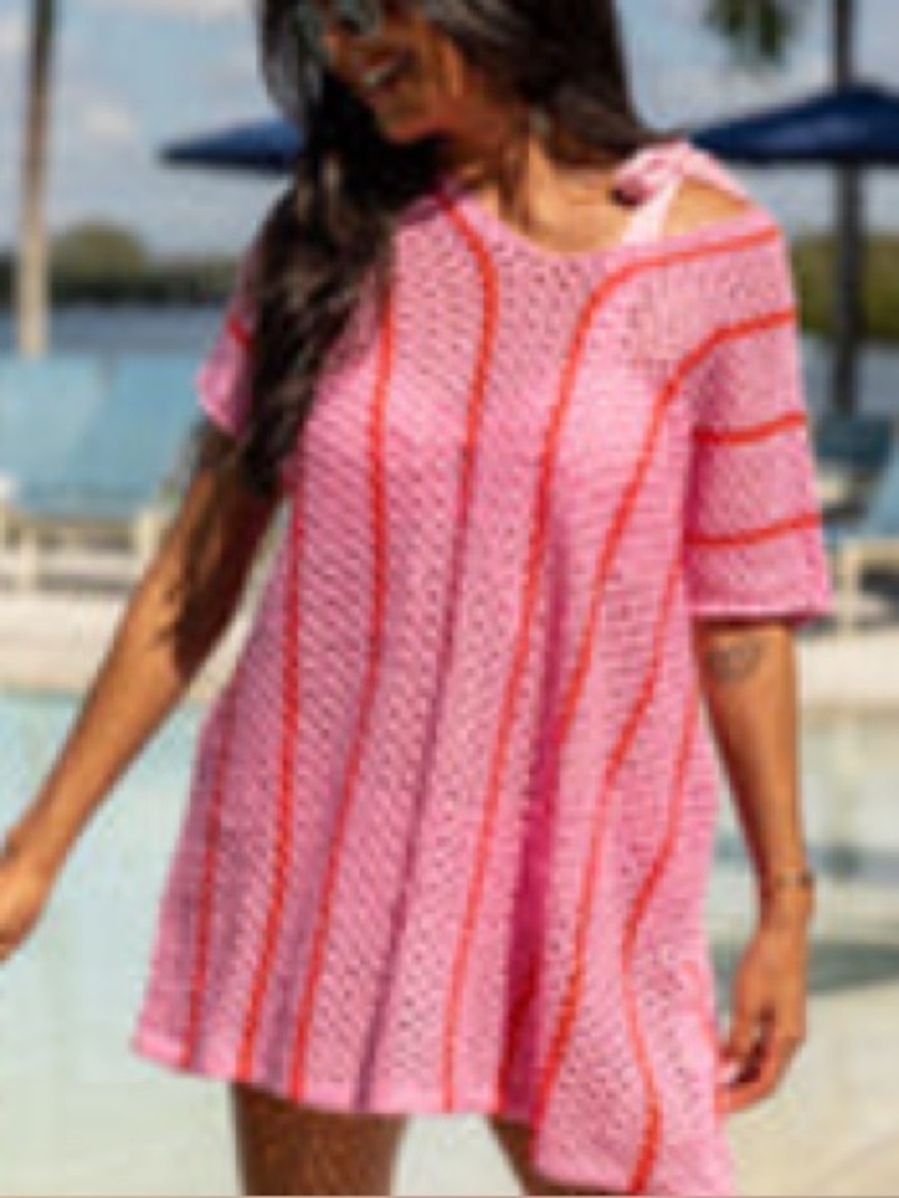 Pink Lily Knit Cover up in Pink / Red